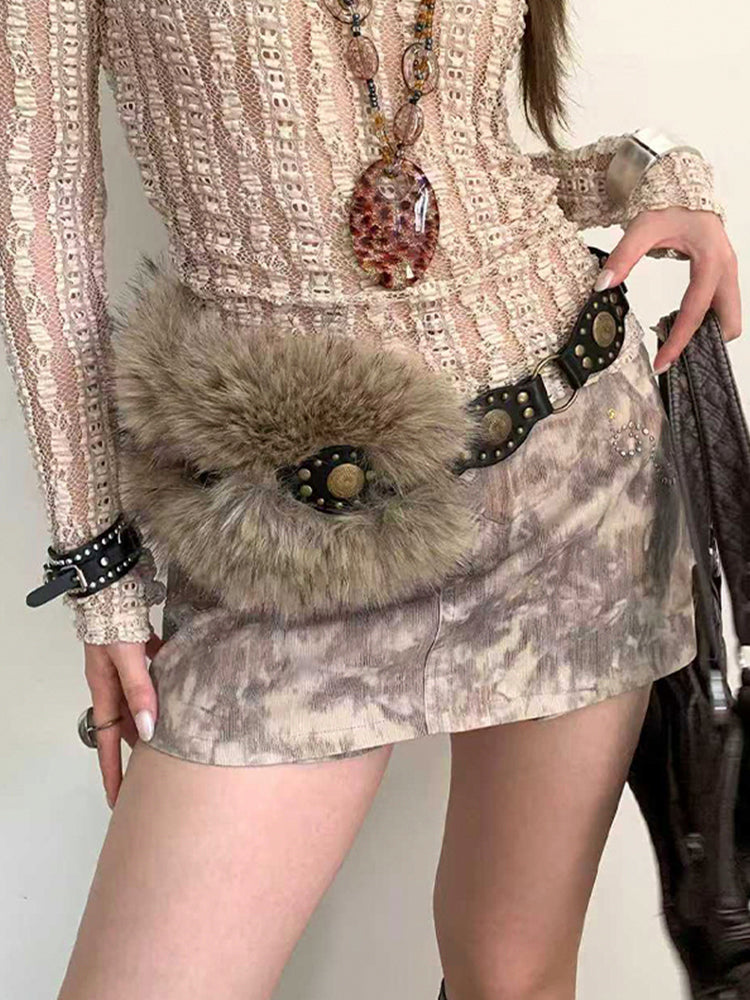 Y2Kギャルファーパッチスタッズベルト