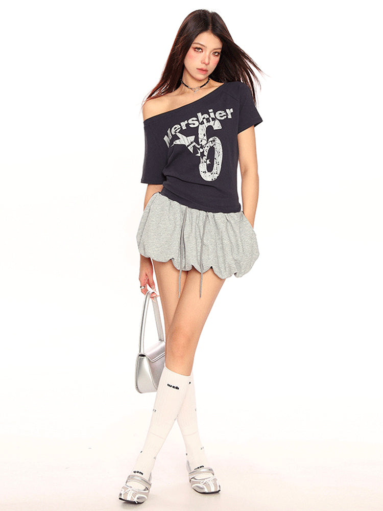 オフショル プリントTシャツ