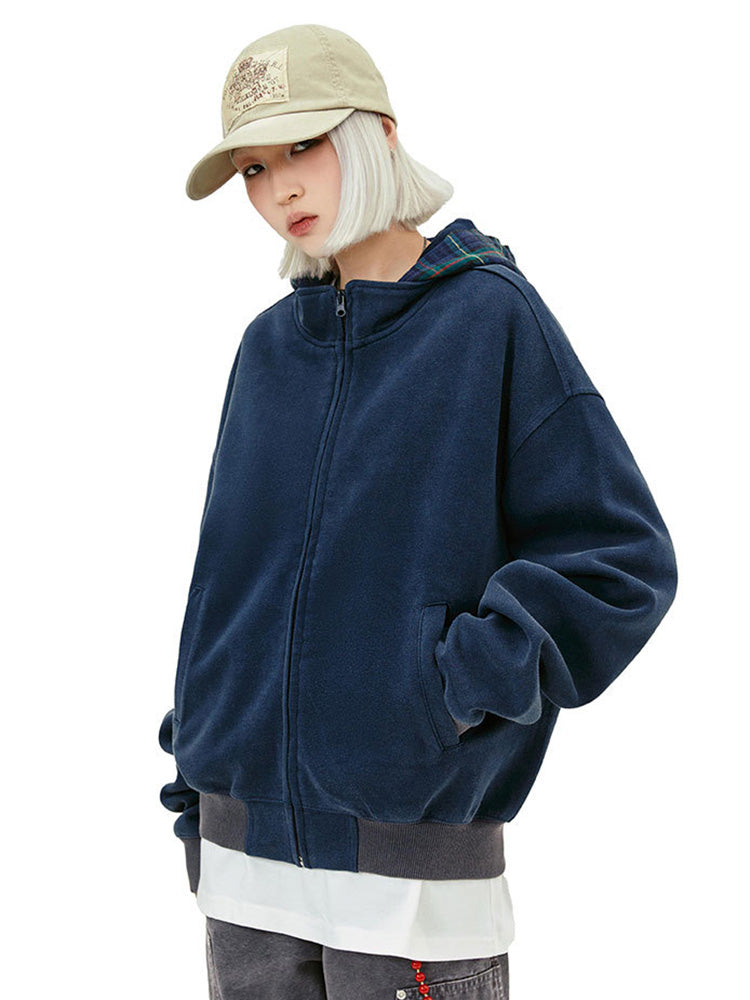 チェック柄フード付きジャケット