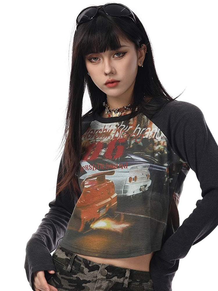 Printed slim fit long sleeve top