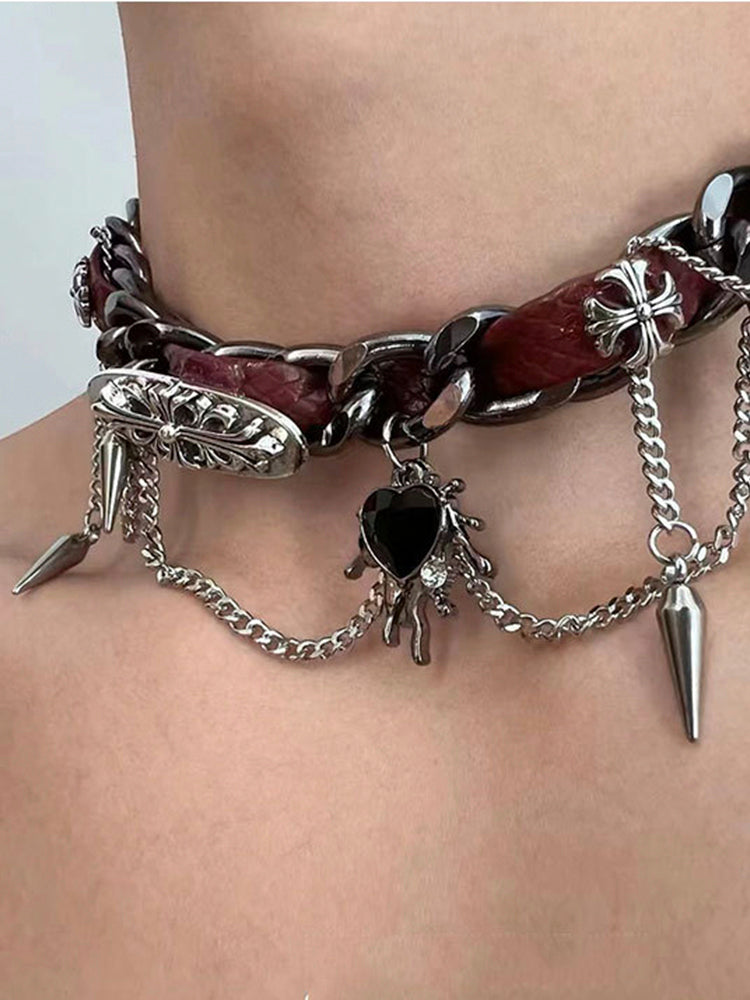 Grey beaded multi-layered choker