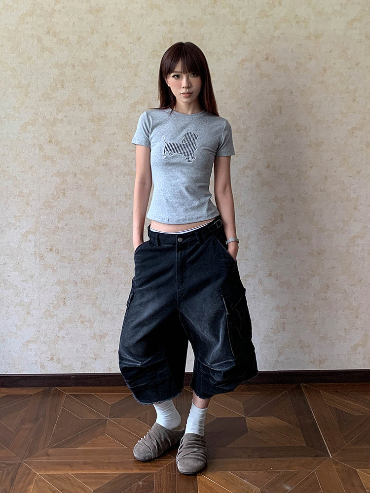 シワ加工カーゴ7分丈カーゴパンツ
