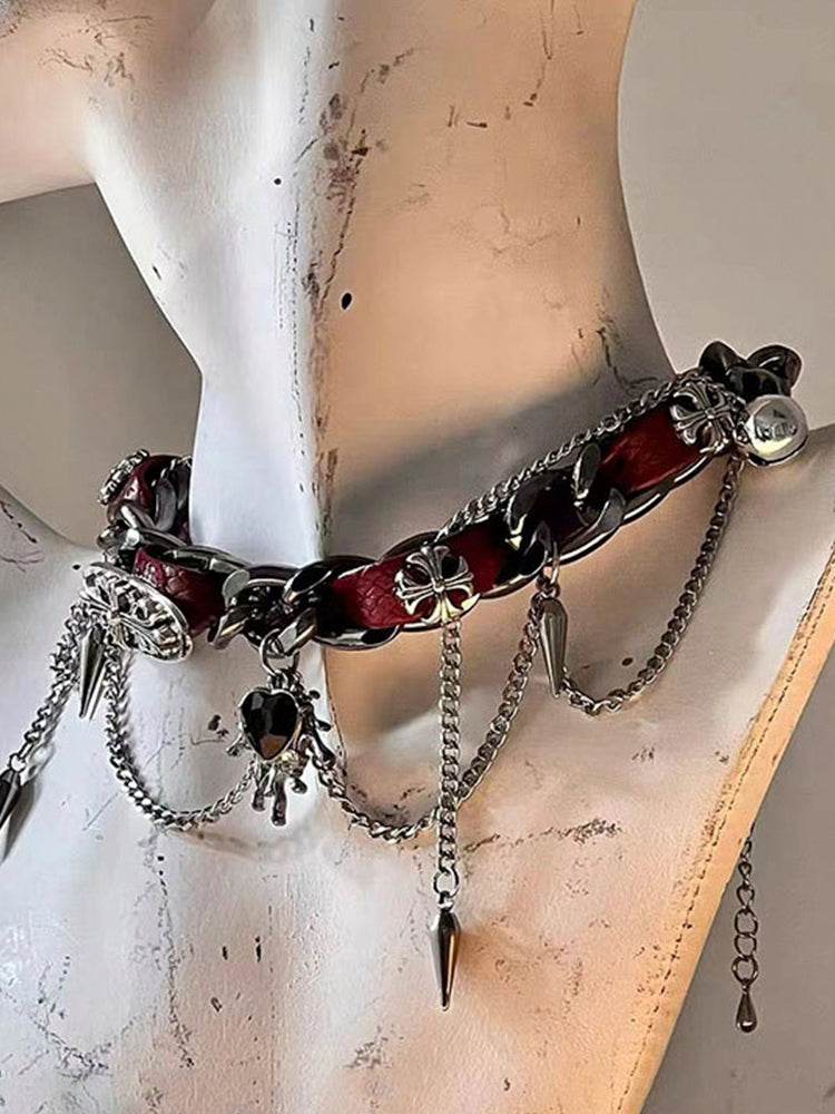 Grey beaded multi-layered choker