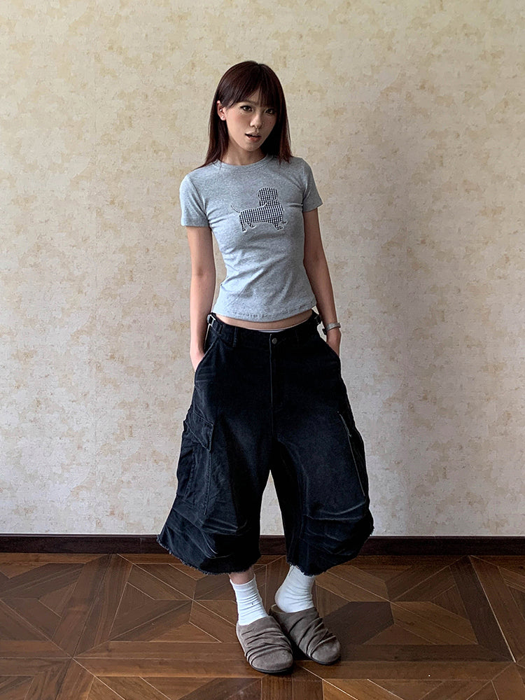 シワ加工カーゴ7分丈カーゴパンツ