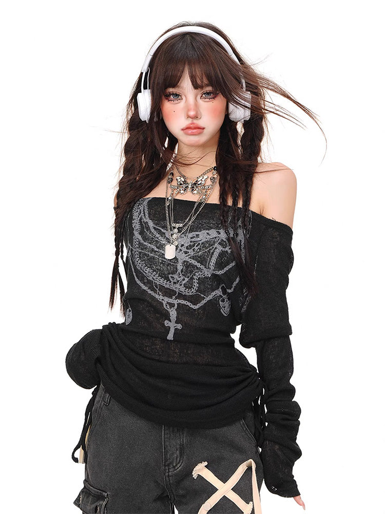 Off-the-shoulder sheer top