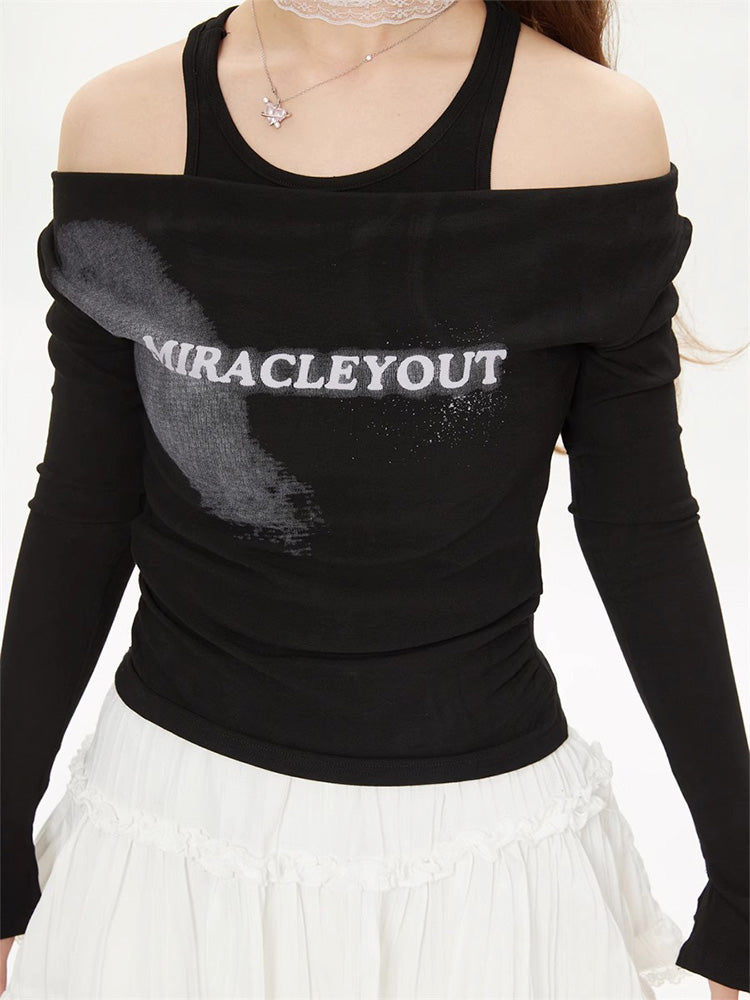 Y2K style off-the-shoulder long sleeves