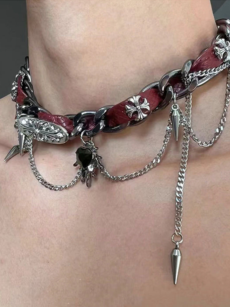 Grey beaded multi-layered choker