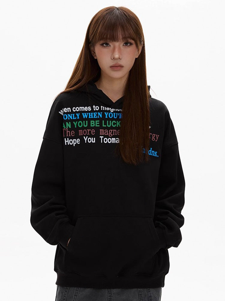 Oversized alphabet print hooded sweatshirt