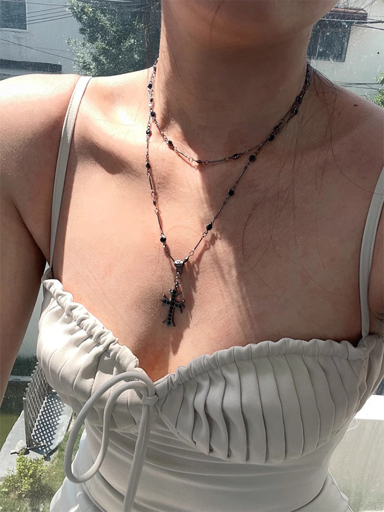 Subculture style double layer cross necklace