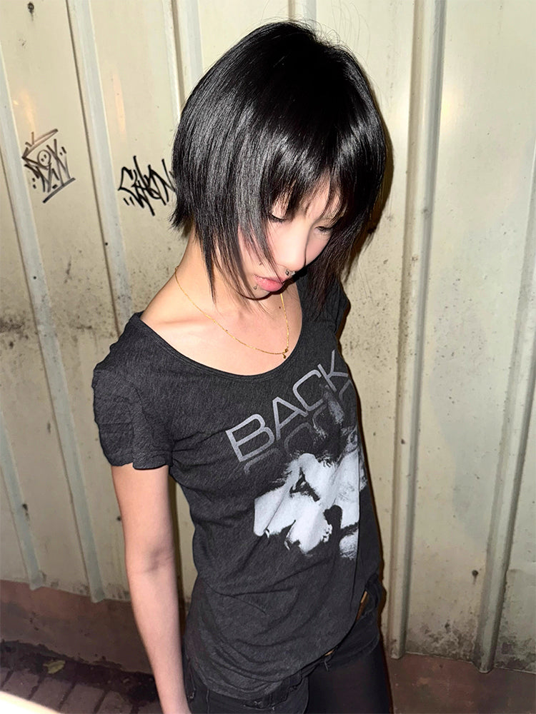 Y2KサブカルスリムTシャツ