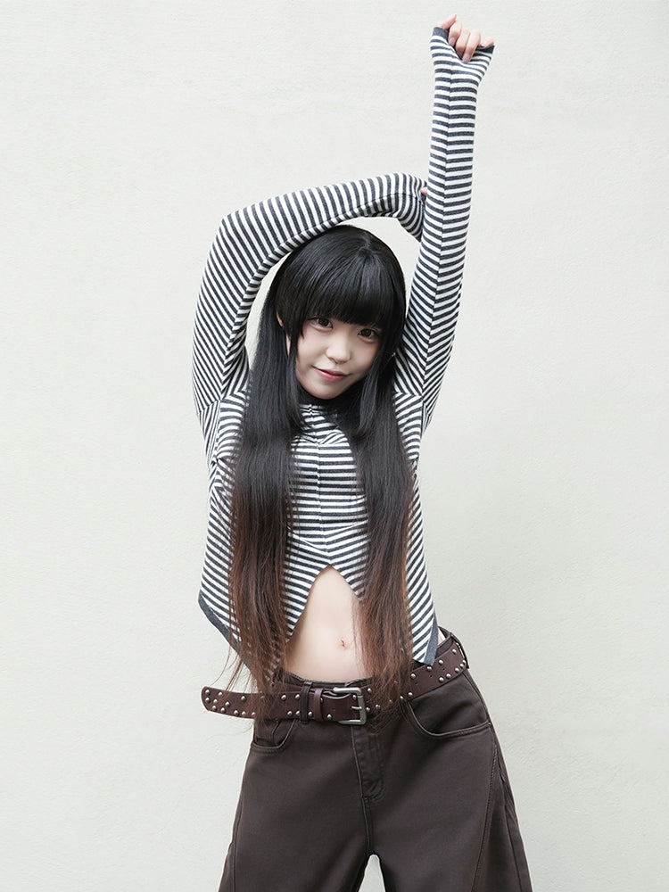 ボーダー ロングスリーブ レイヤードトップス