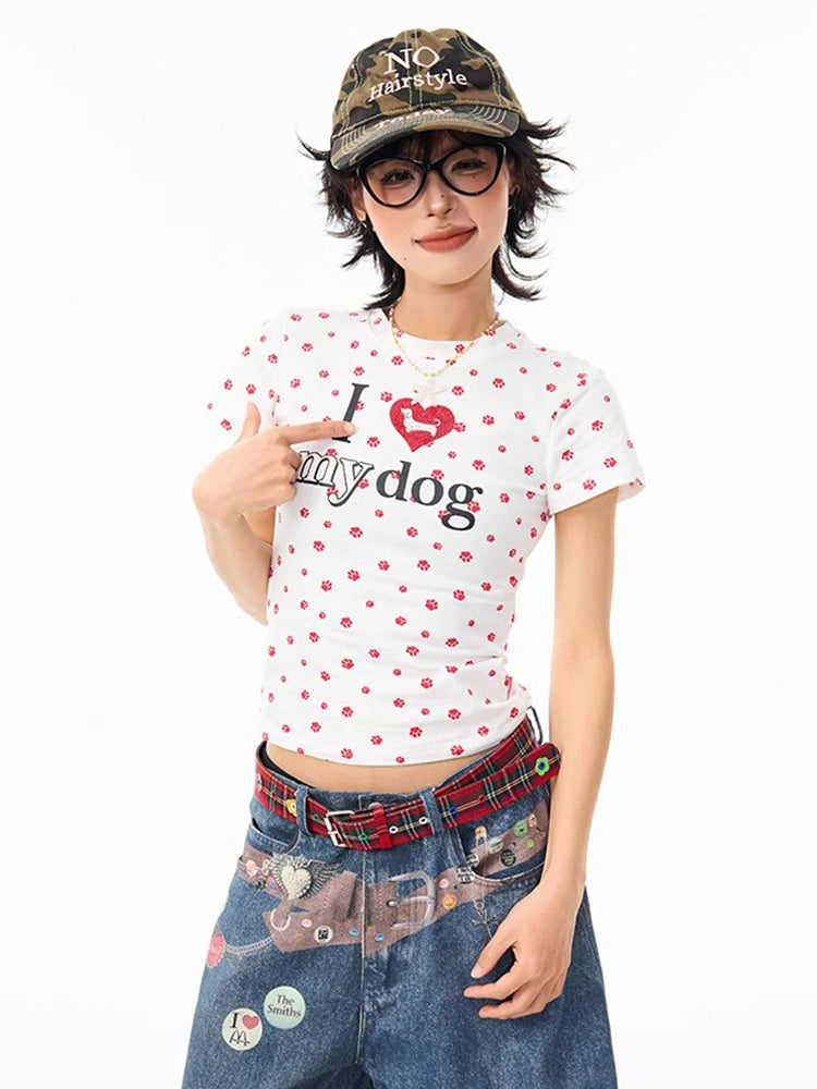 犬の爪跡プリントショートTシャツ