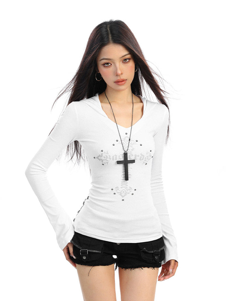 クロスプリント スタッズ付き フードロンT