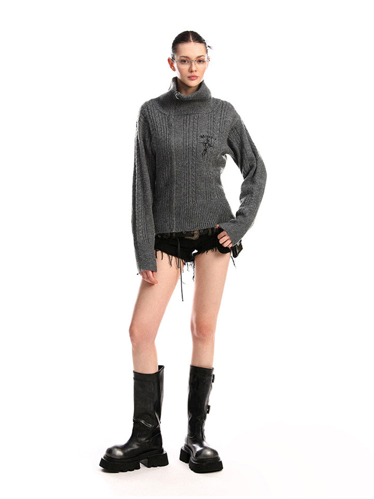 アシンメトリージップ クロス ハイネックニット