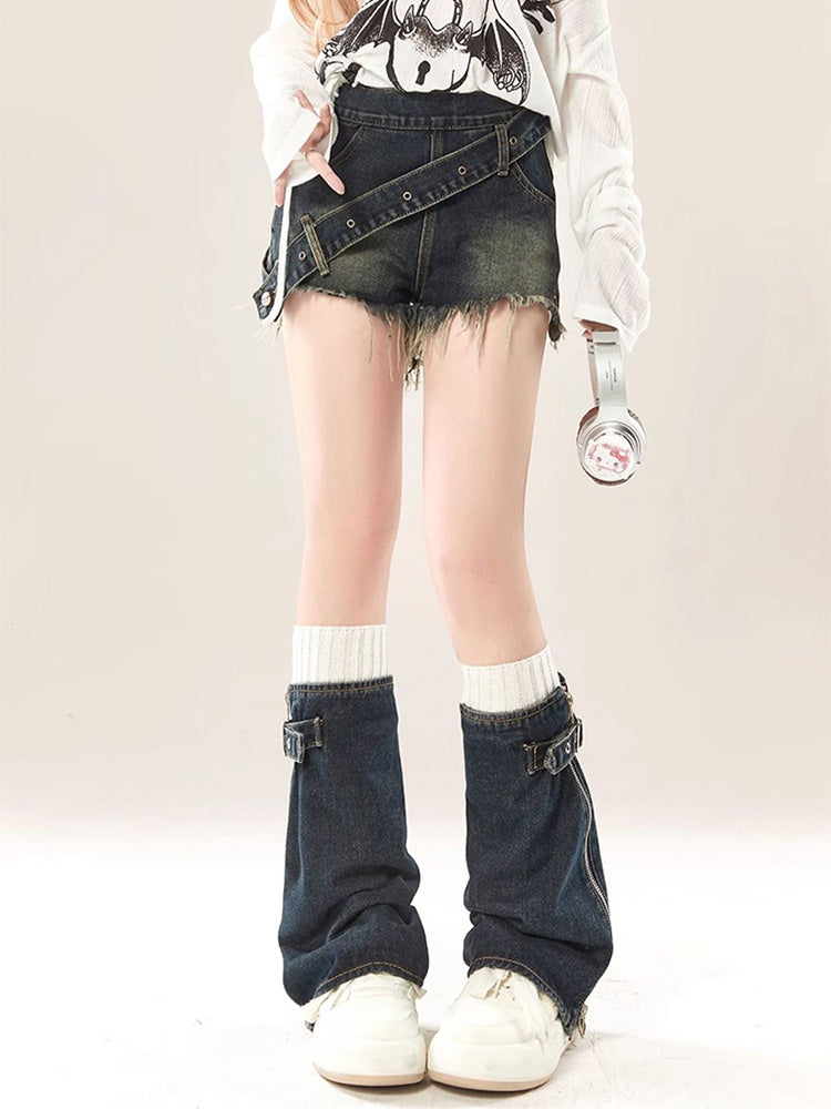 Denim shorts with leg covers