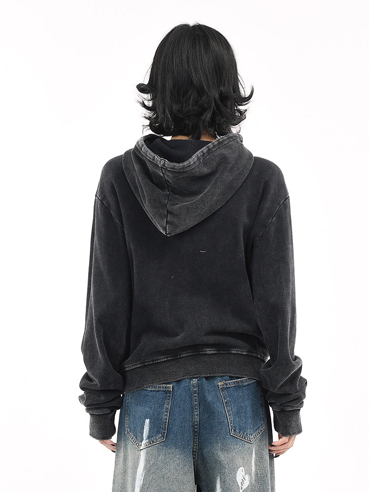 ウォッシュ加工斜めジップパーカー