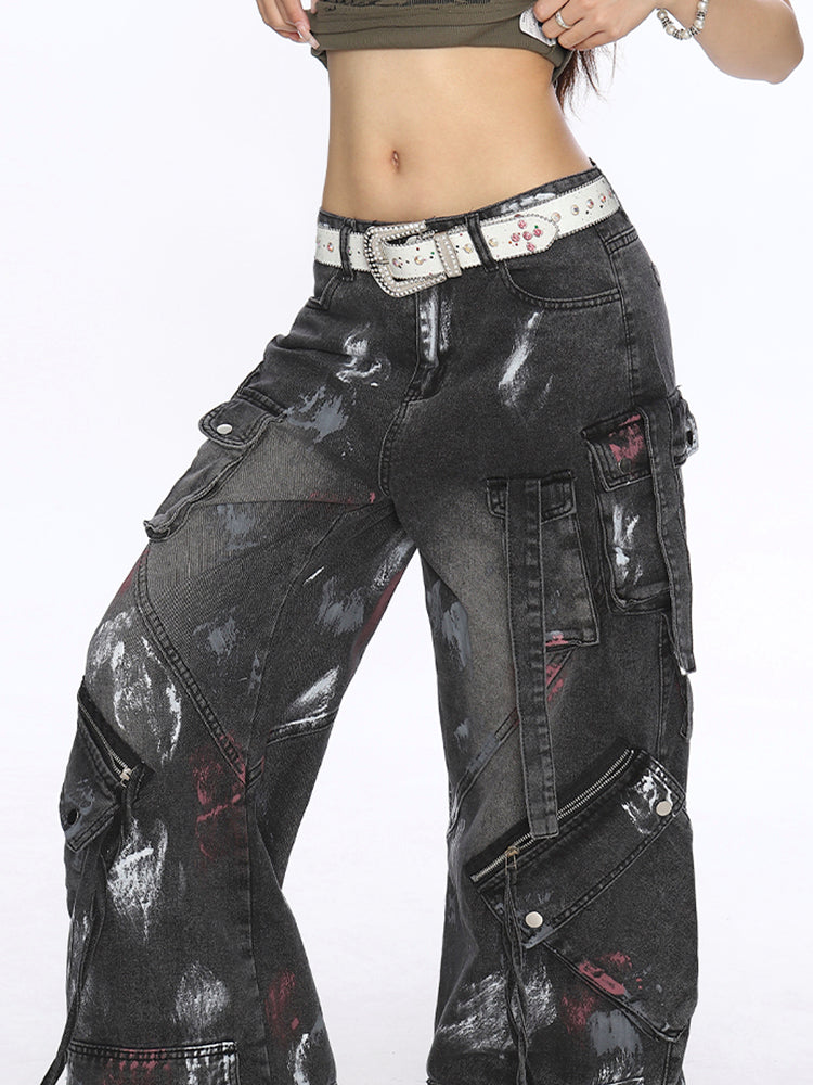 グラフィティマルチポケットデニムカーゴパンツ