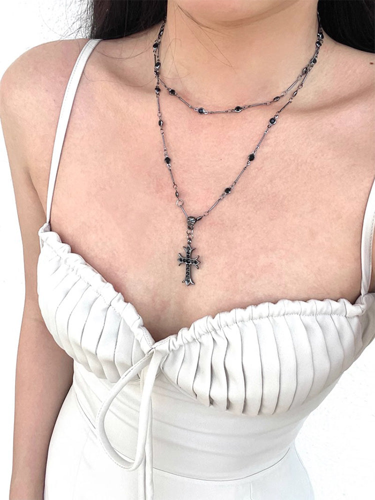 Subculture style double layer cross necklace