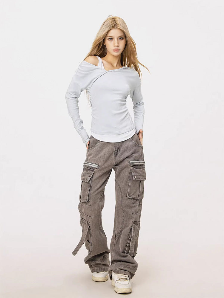 Stylish one-shoulder long sleeve