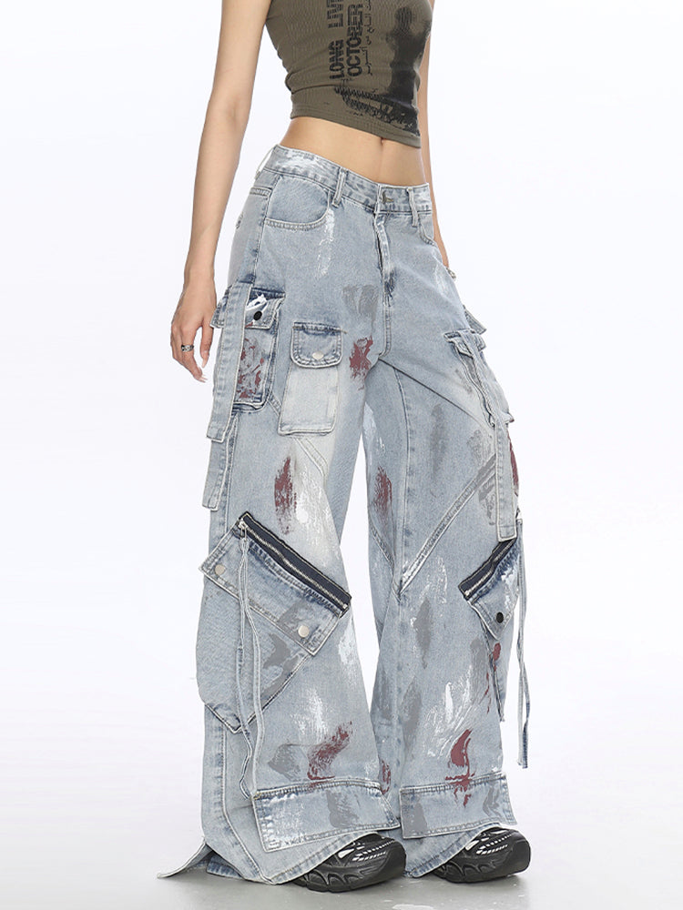 グラフィティマルチポケットデニムカーゴパンツ