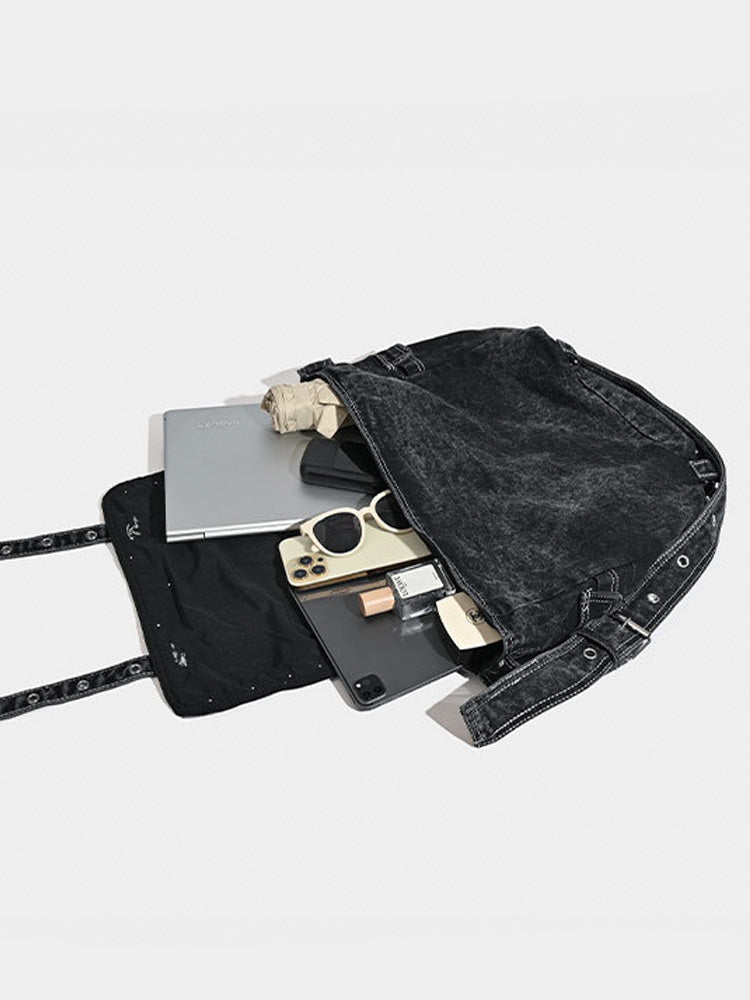 【即納】大容量ウォッシュ加工デニムバッグ