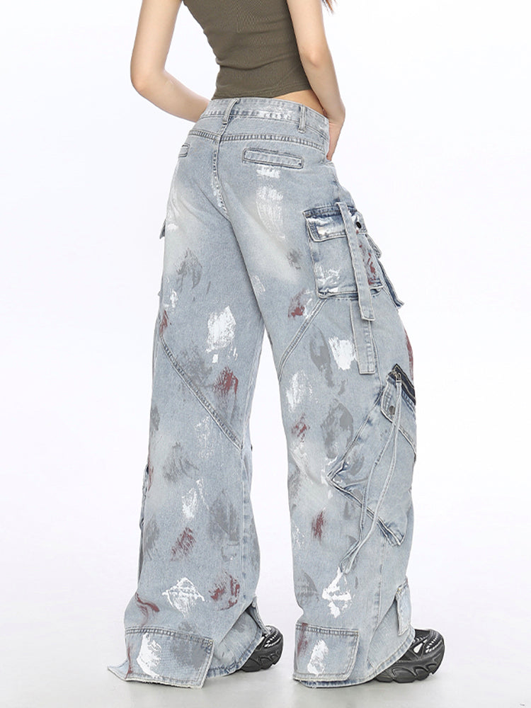 グラフィティマルチポケットデニムカーゴパンツ