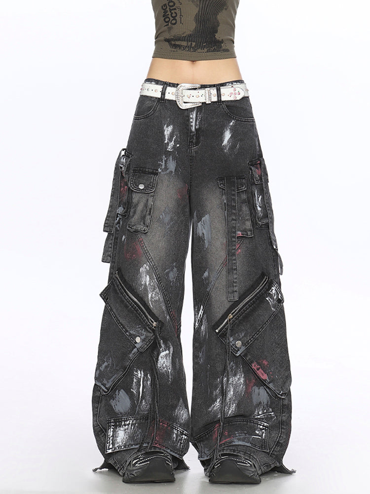 グラフィティマルチポケットデニムカーゴパンツ