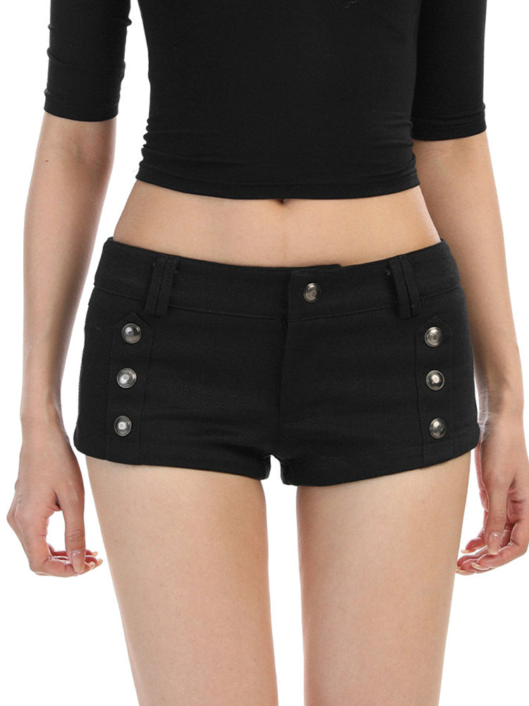 ダブルボタンデザイン スリムショートパンツ