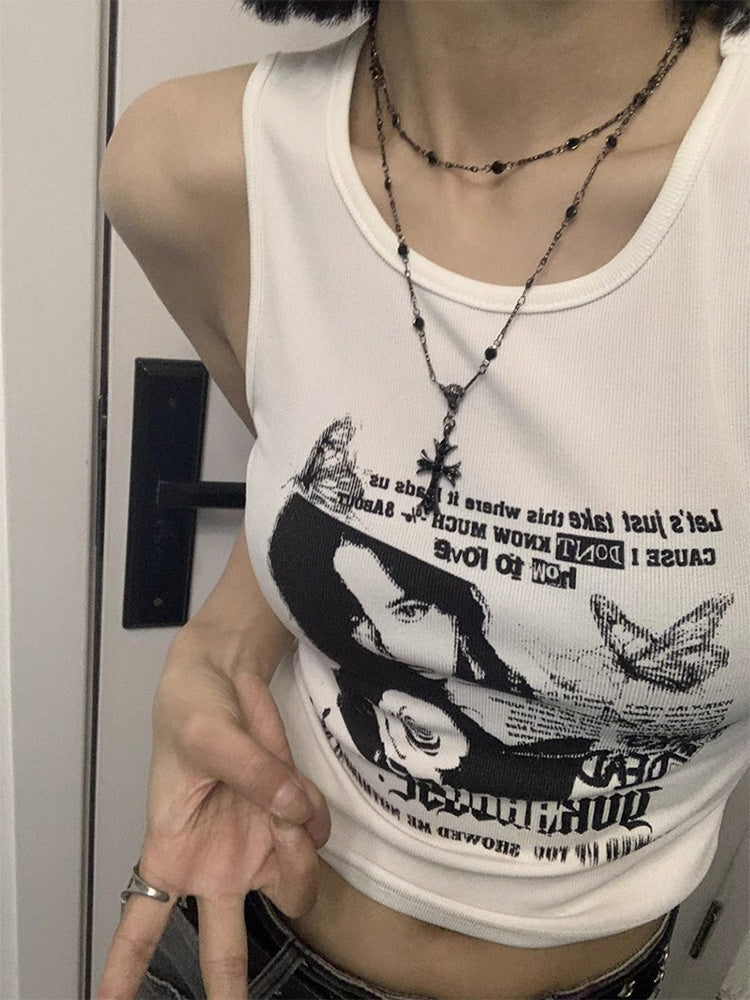 Subculture style double layer cross necklace