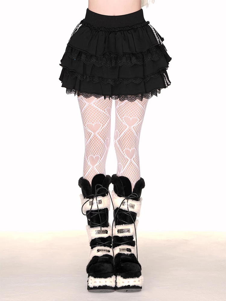 黒白Y2Kパンクストリートハート網タイツ
