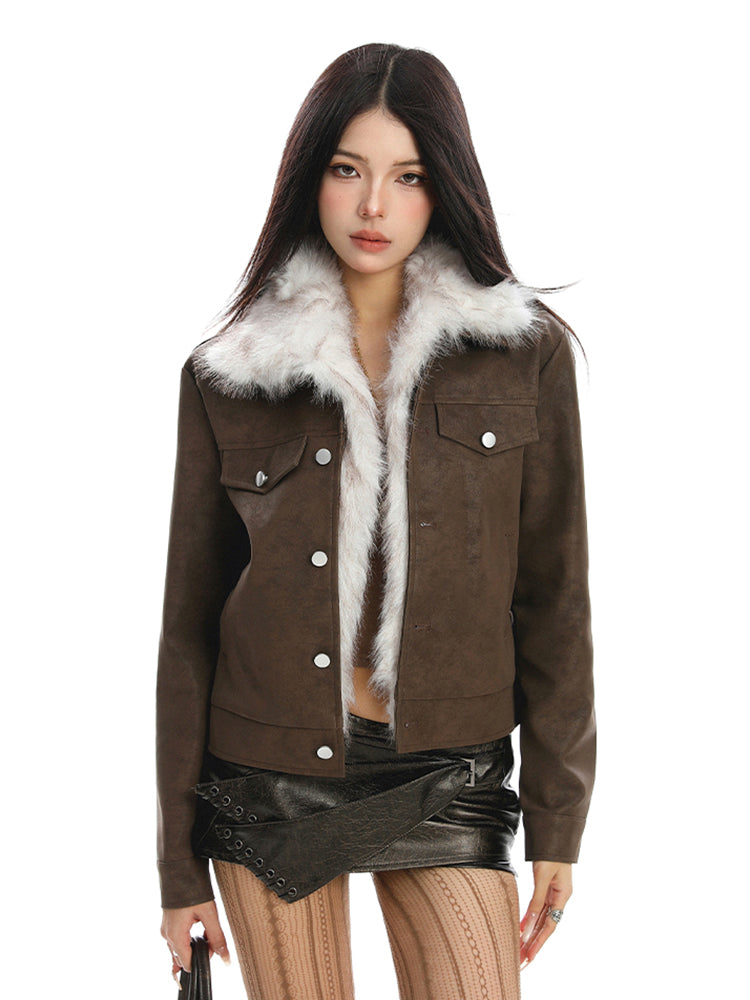 ファー付きショートレザージャケット(ファー取り外し可