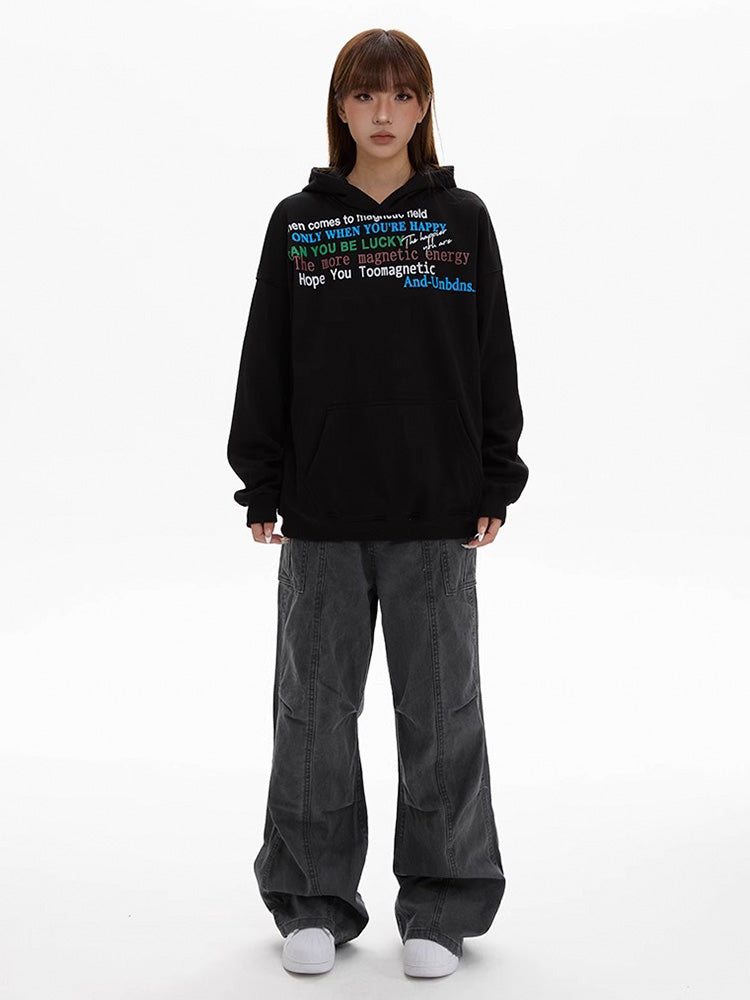 Oversized alphabet print hooded sweatshirt