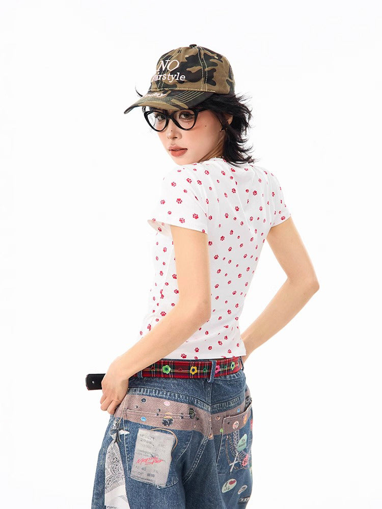 犬の爪跡プリントショートTシャツ