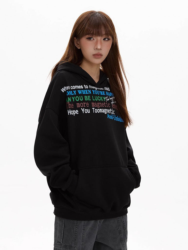 Oversized alphabet print hooded sweatshirt