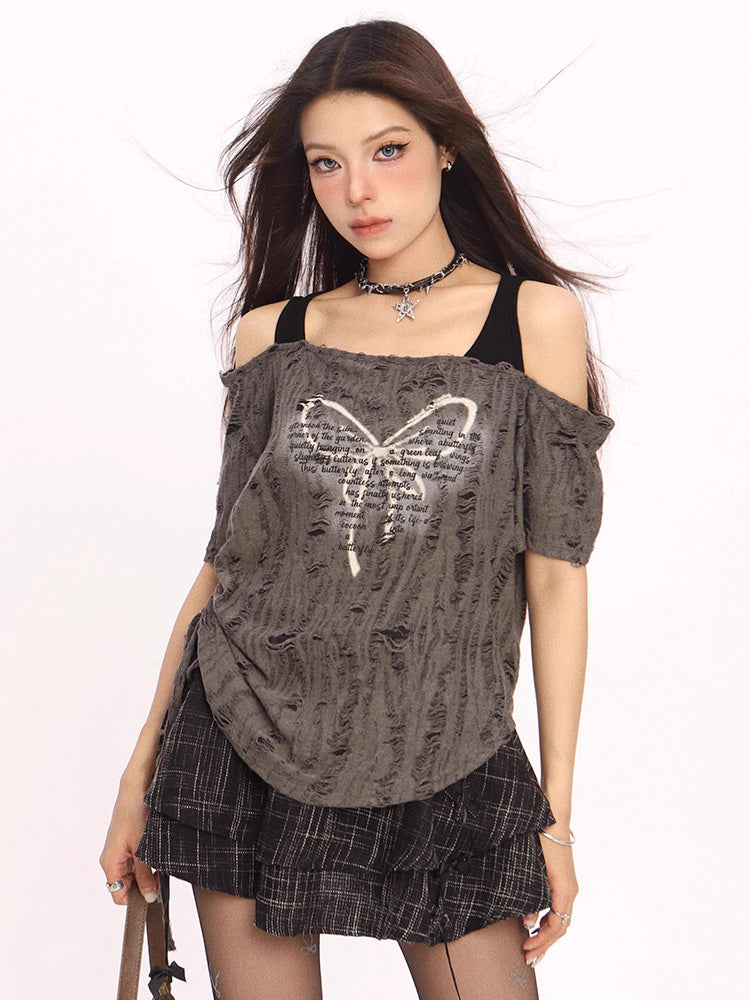 Butterfly print short sleeve shirt