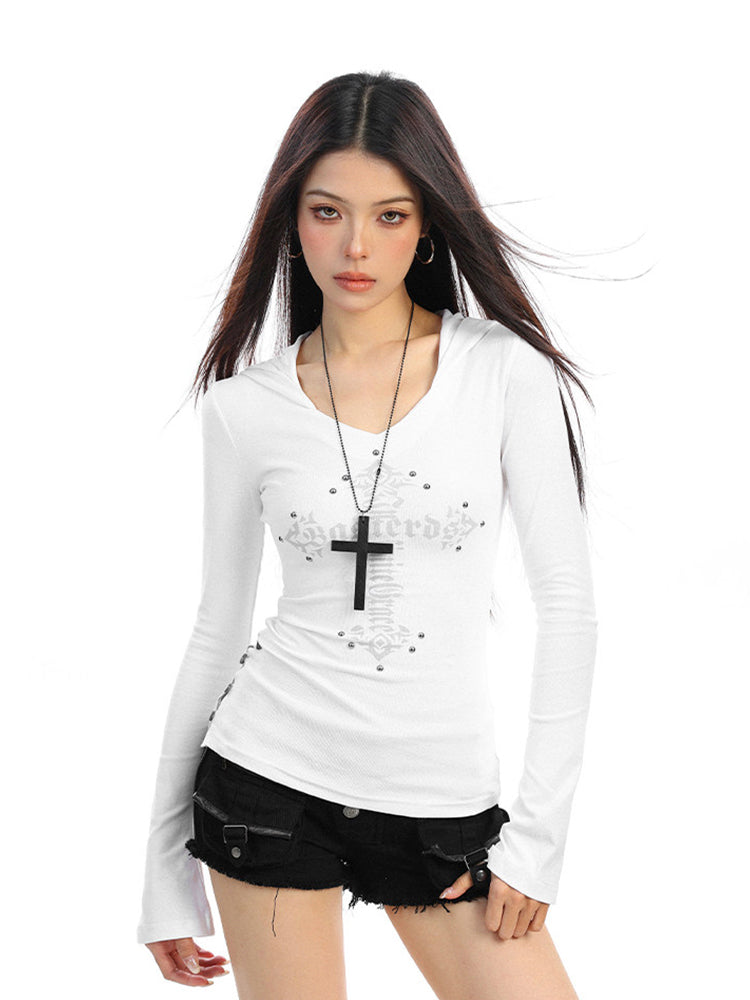 クロスプリント スタッズ付き フードロンT