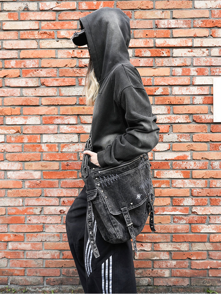 【即納】大容量ウォッシュ加工デニムバッグ