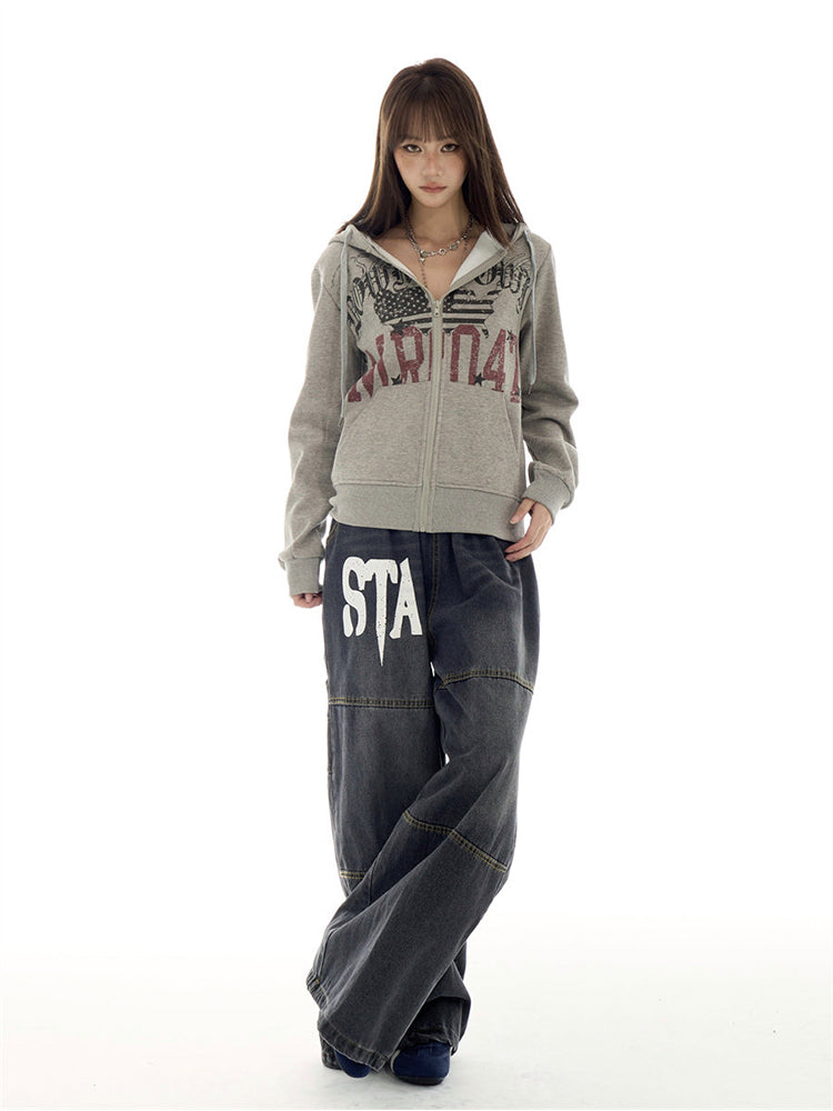 グレー ダーティヴィンテージ ロゴプリント 裏起毛 フーディー