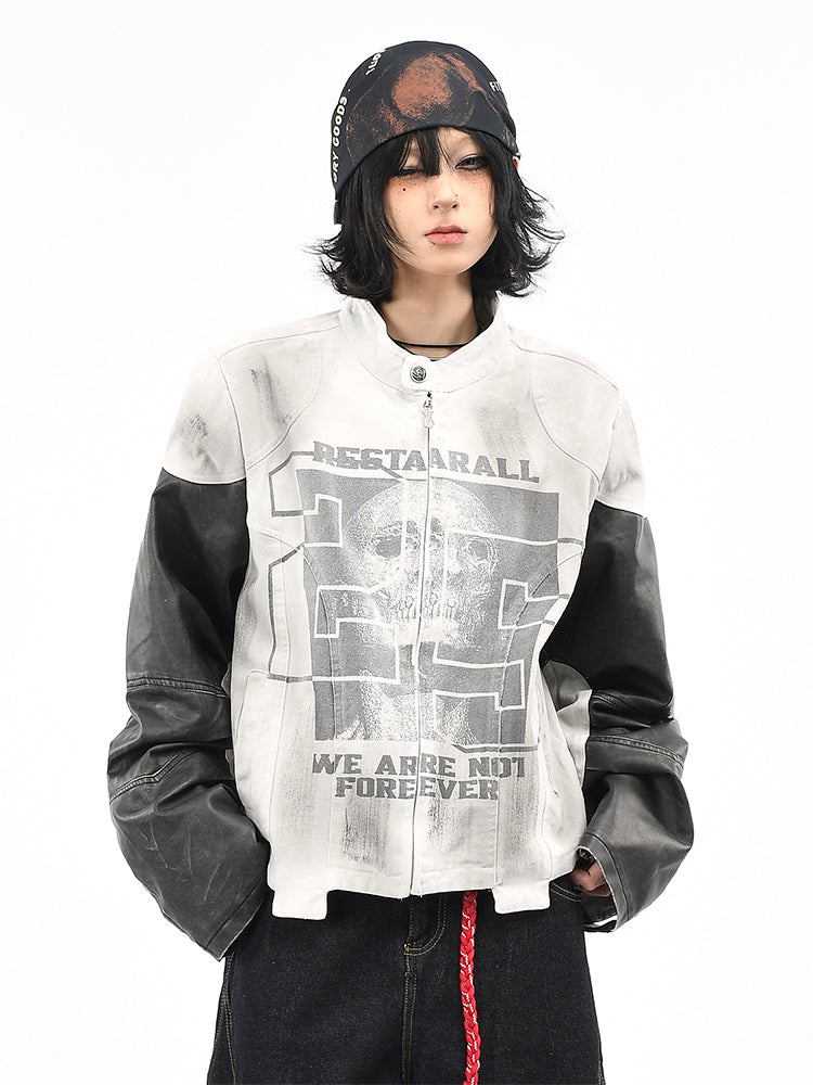 スカルプリント×レザースタンドジャケット