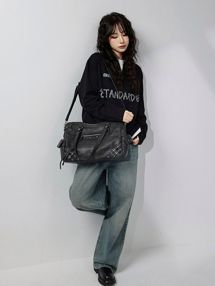 スタッズアクセント ヴィンテージライク 2WAYトートバッグ