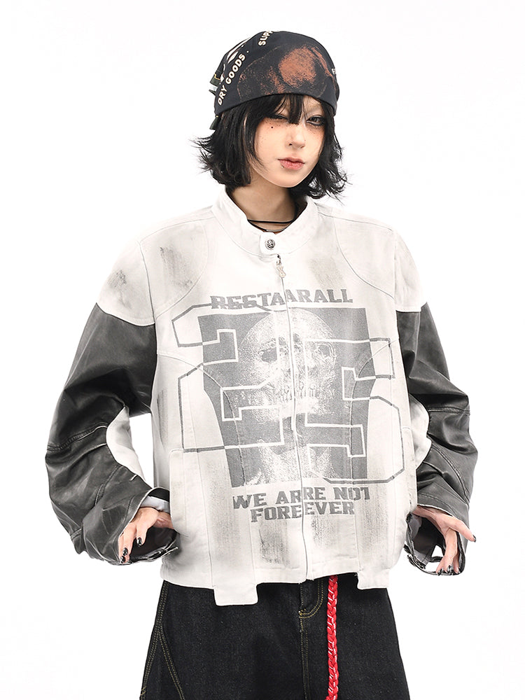 スカルプリント×レザースタンドジャケット