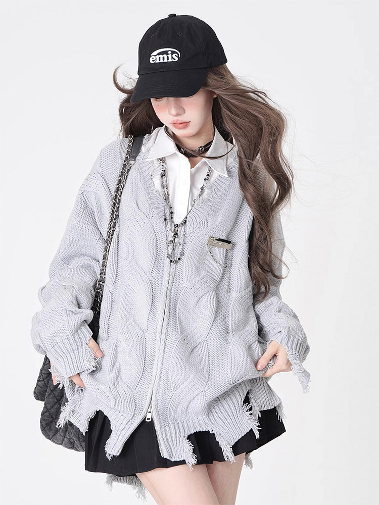 ダメージvネックニットコート(下架)