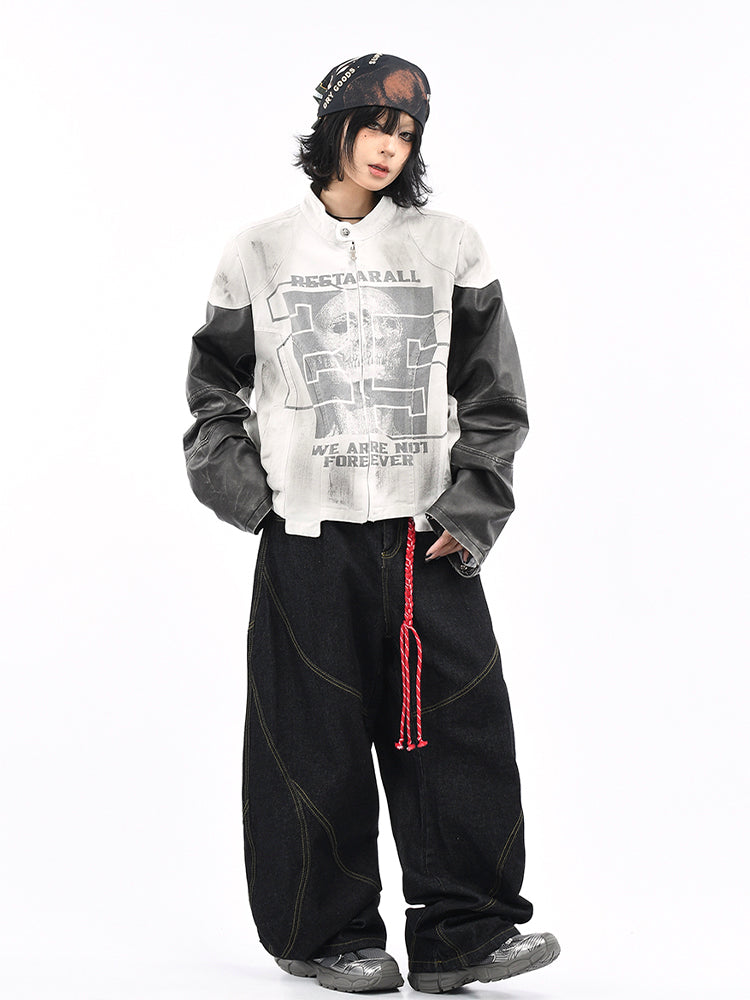 スカルプリント×レザースタンドジャケット