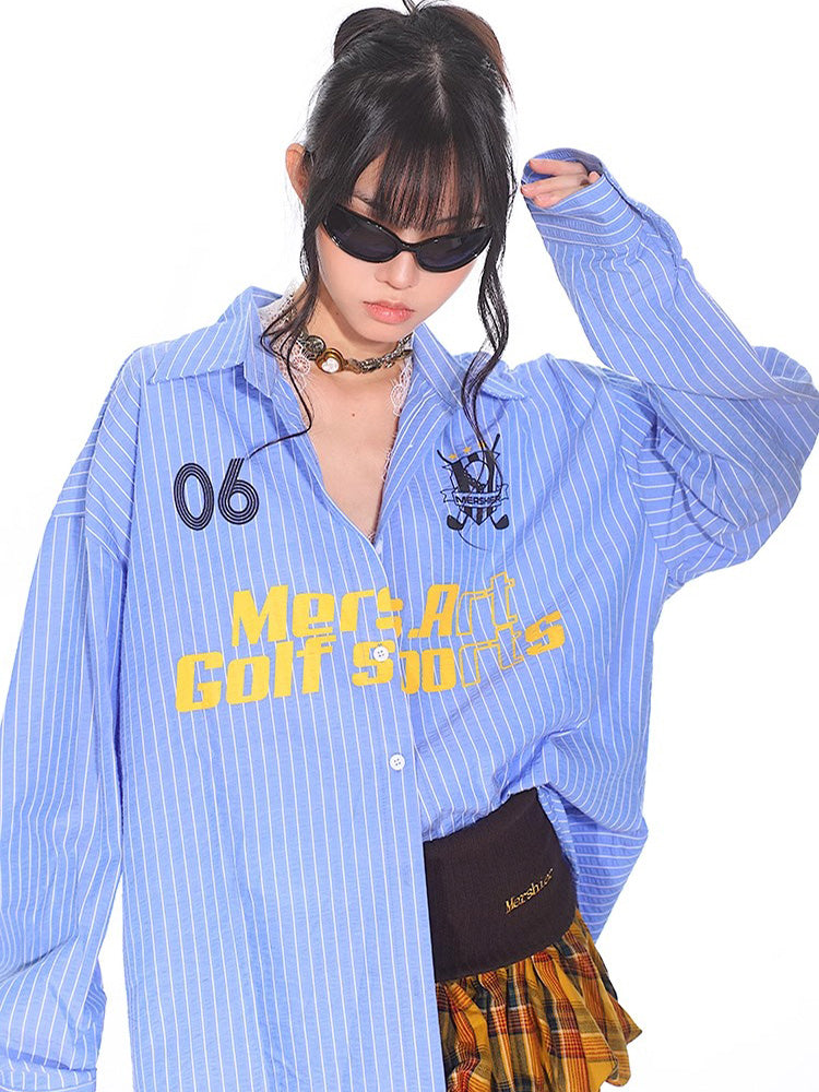 Alphabet print striped shirt