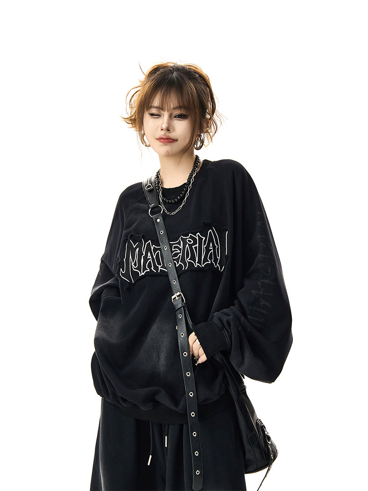 ユニセックス ルーズヴィンテージ刺繍スウェット