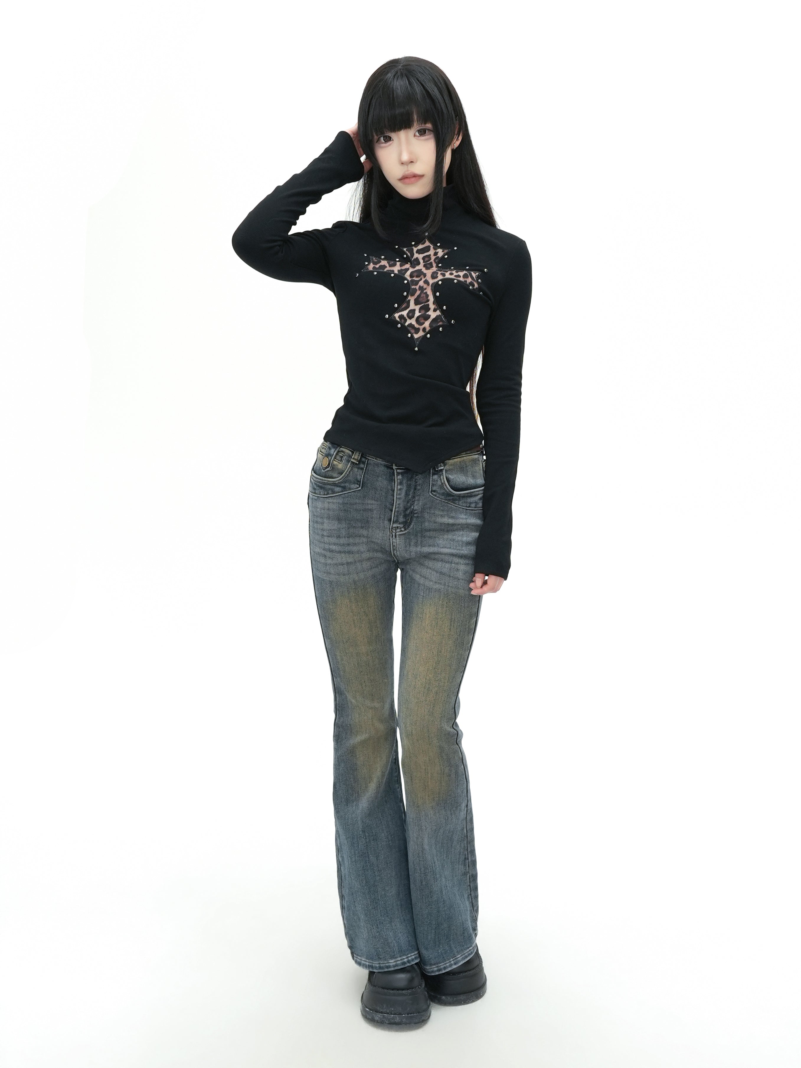 KAKISSレオパードクロス ロングスリーブインナートップス