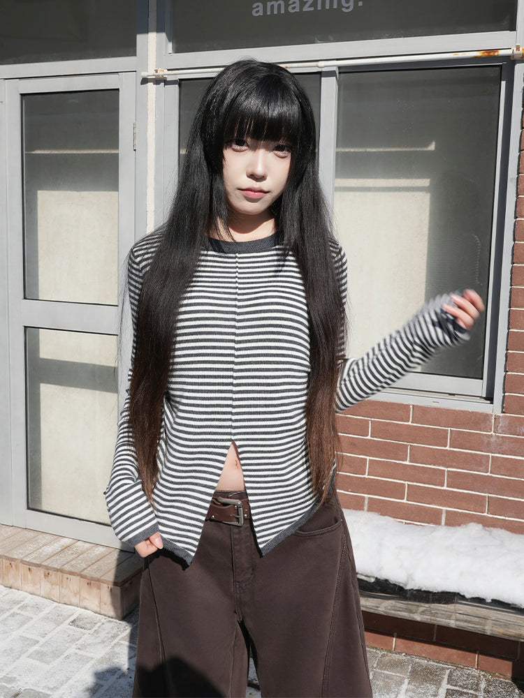 ボーダー ロングスリーブ レイヤードトップス