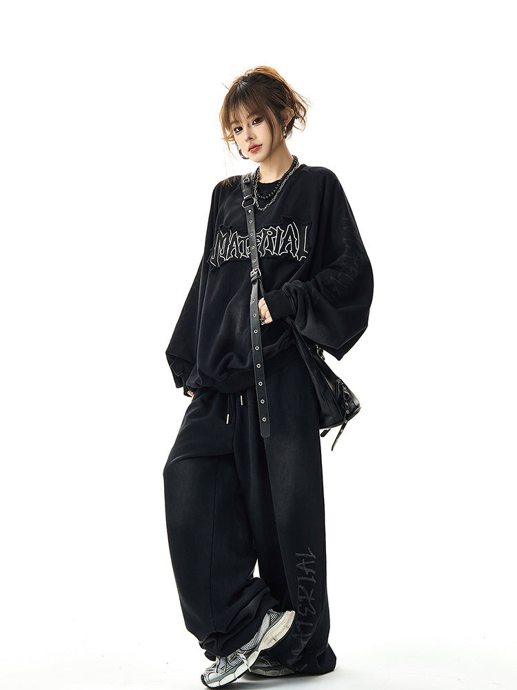 ユニセックス ルーズヴィンテージ刺繍スウェット