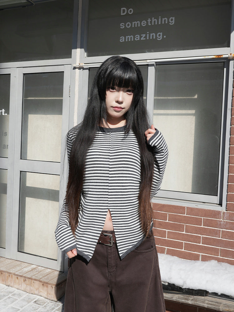 ボーダー ロングスリーブ レイヤードトップス