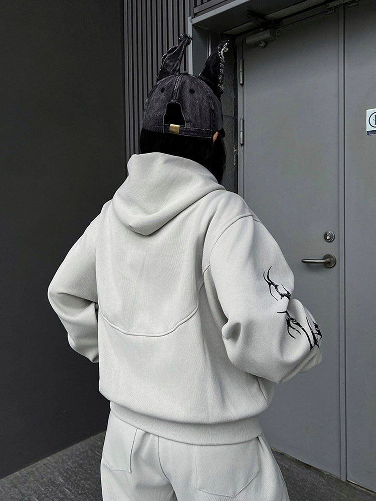 プリント カジュアル ジップアップフーディー セットアップ